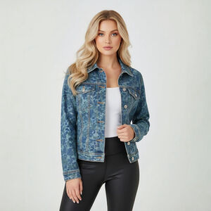 Lucky Brand Small Blue Floral Denim Jean Jacket